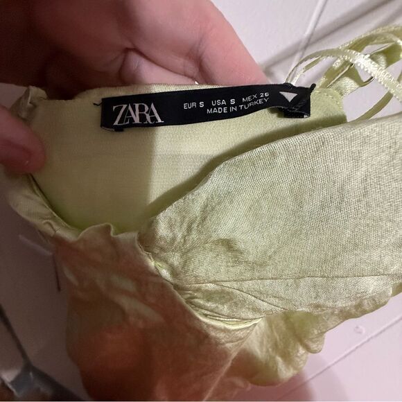 Zara Green Ruched Asymmetrical Slip Dress - Picture 3 of 5